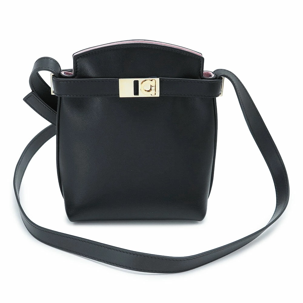 ショルダーバッグ レディース 220650 0770888 ポシェット スマホポーチ ミニバッグ ガンチーニ レザー ブラック＋ニールンドピンク