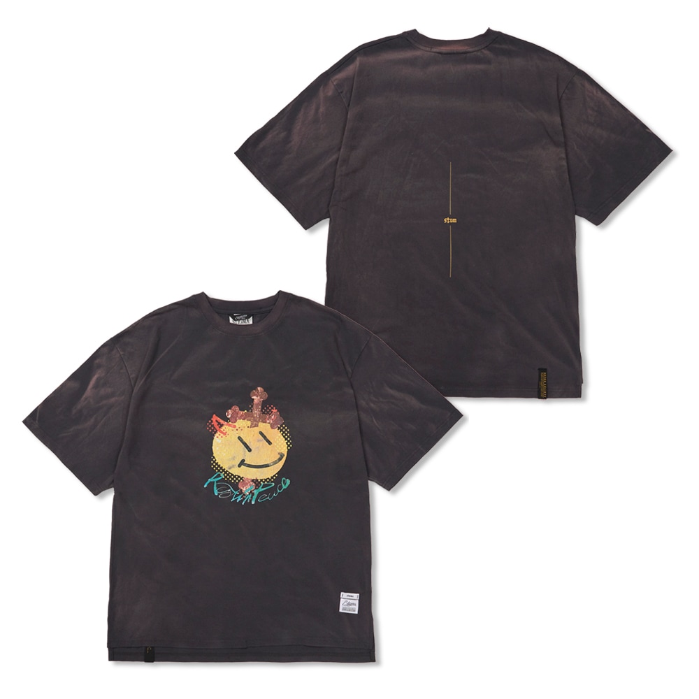 Cross Smile Vintage-Like Washed Oversized Short Sleeves T-Shirts Charcoal 8,275円