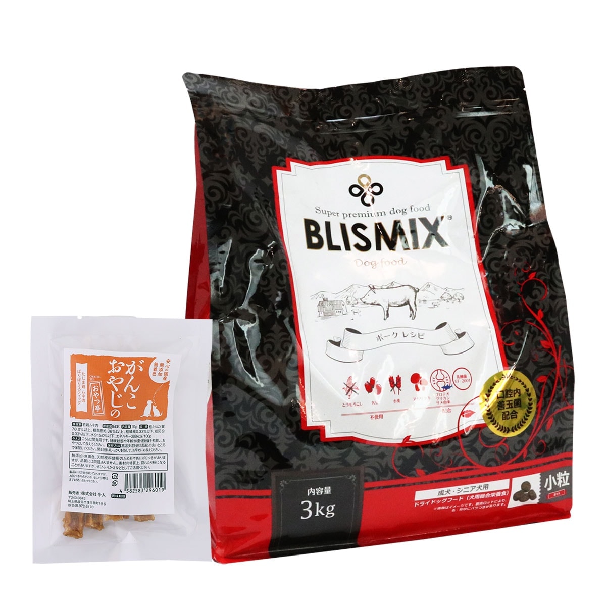 ポーク 小粒 3kg【国産たじま鶏ジャーキー(小サイズ)付き】