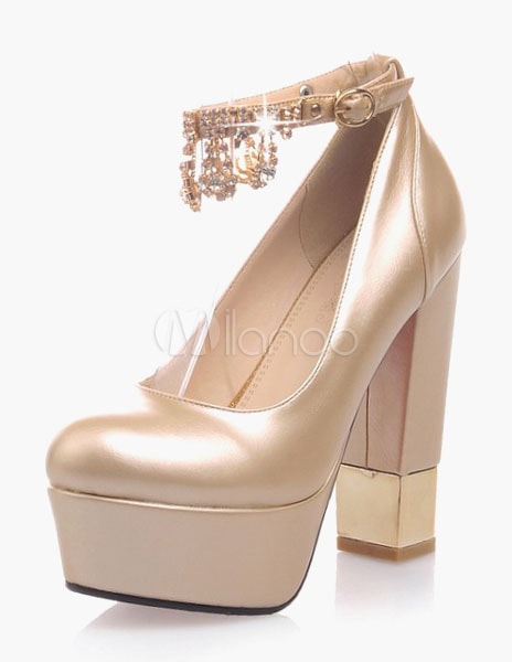 女性のためのゴールドPUプラットフォームセクシーハイヒール