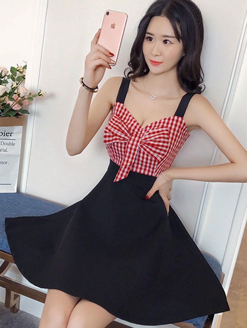 1018.ノースリーブチェック柄ワンピース（レッド）