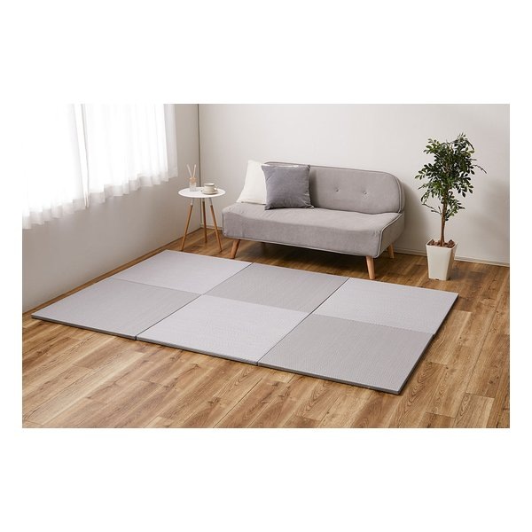 い草風置き畳 綾模様 水拭き可 約65×65×2.5cm 同色12枚入 ライトグレー 159056185
