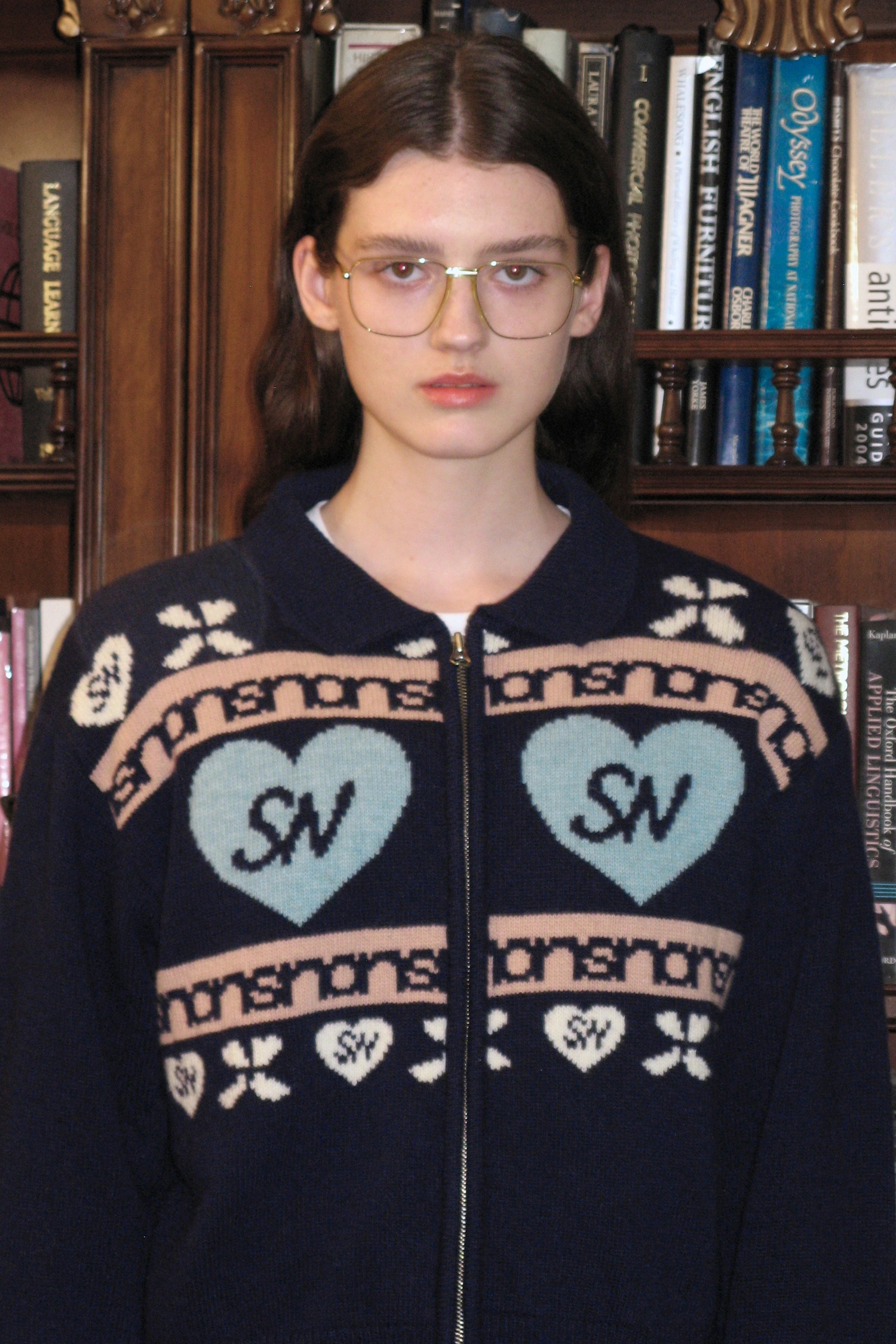 【SINOON】 HEART LOGO KNIT ZIP-UP : 2COLOR