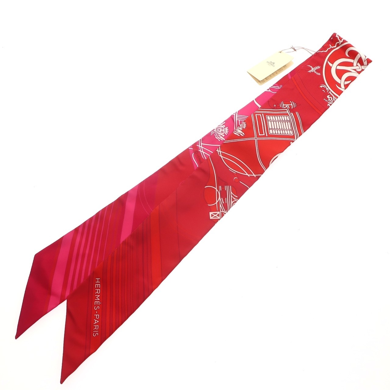 【未使用品】Twilly ツイリー EX-LIBRIS エクスリブリス スカーフ ショール シルク 絹 フューシャ ルージュ ホワイト レディース 小物