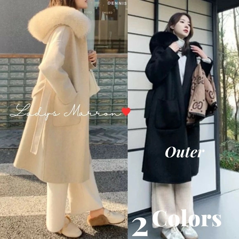【即納】ファーコート レディース 白 チェスターコート ショート フェイクファー コート エコファー 韓国 アウター ロングコート 白コート 黒コート ウールコート 無地 フート付き 冬 可愛い フェ