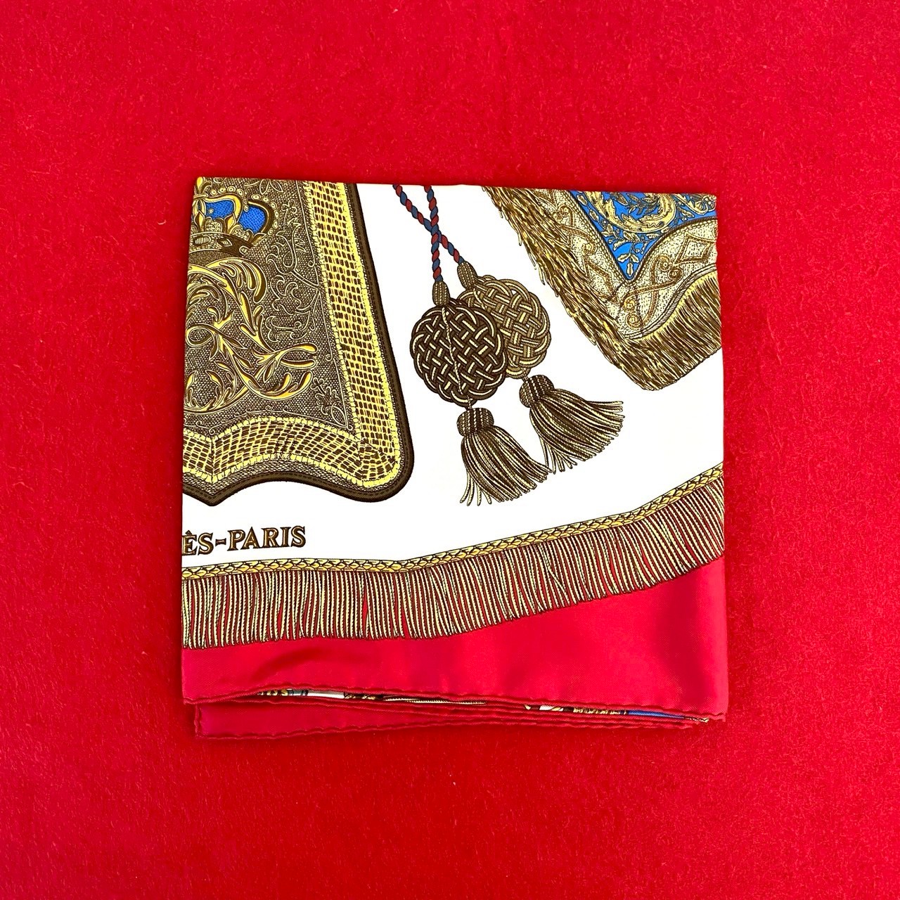 ヴィンテージ カレ 90 POSTE ET CAVALERIEスカーフ シルク レッド 45727