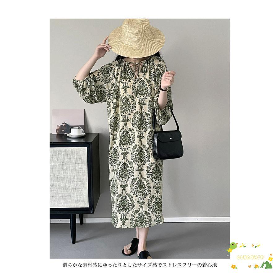 シフォンワンピース ロング 柄ワンピ オーバーサイズ 春 夏 レディース リゾートウェア 体型カバー ビーチウェア 花柄 Vネック ロングワンピ