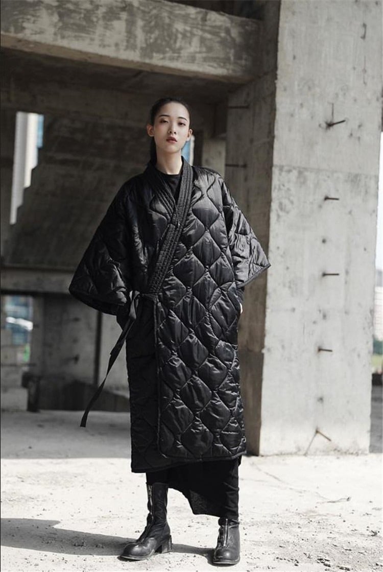 ダークウィンターのの着物ストラップローブロングコートコットンコートジャケット女性4470715