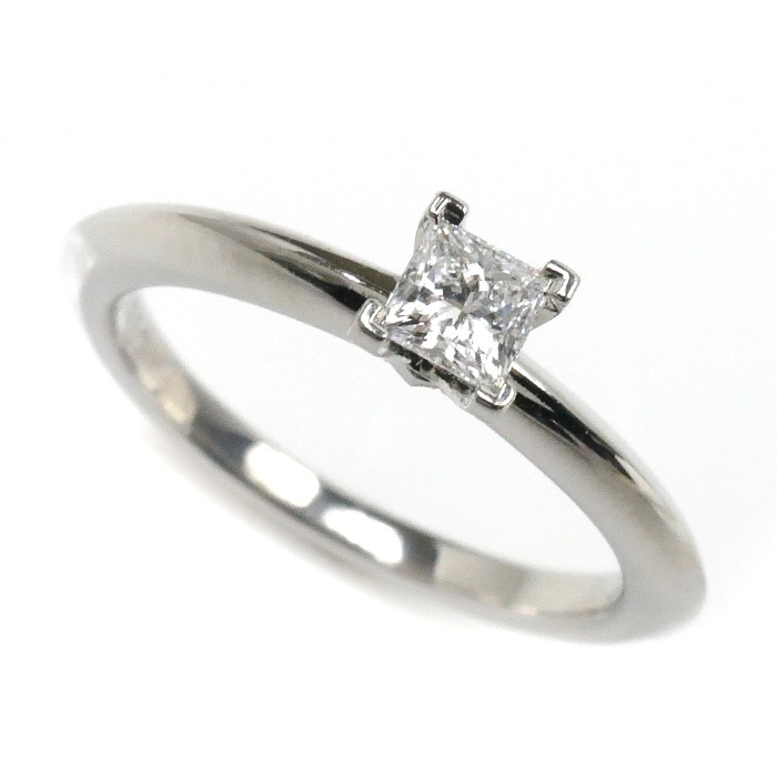 TIFFANY&Co. ティファニー Pt950プラチナ ソリティア スクエアモディファイド リング・指輪 ダイヤモンド0.21ct 6.5号 3.4g レディース 中古