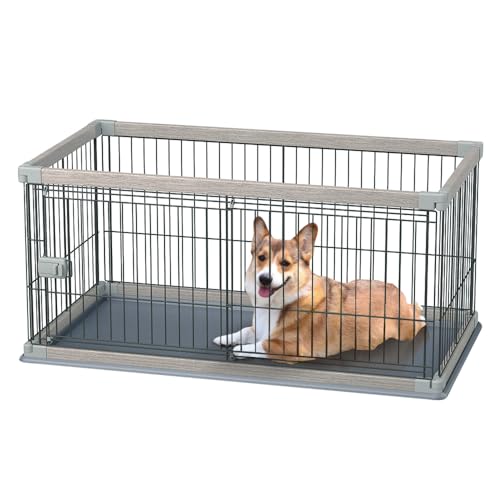 犬 サークル ウッディサークル ロータイプ アッシュグレー 中型犬用 幅120×奥行66.5×高さ55.5cm PWSR-1260LV