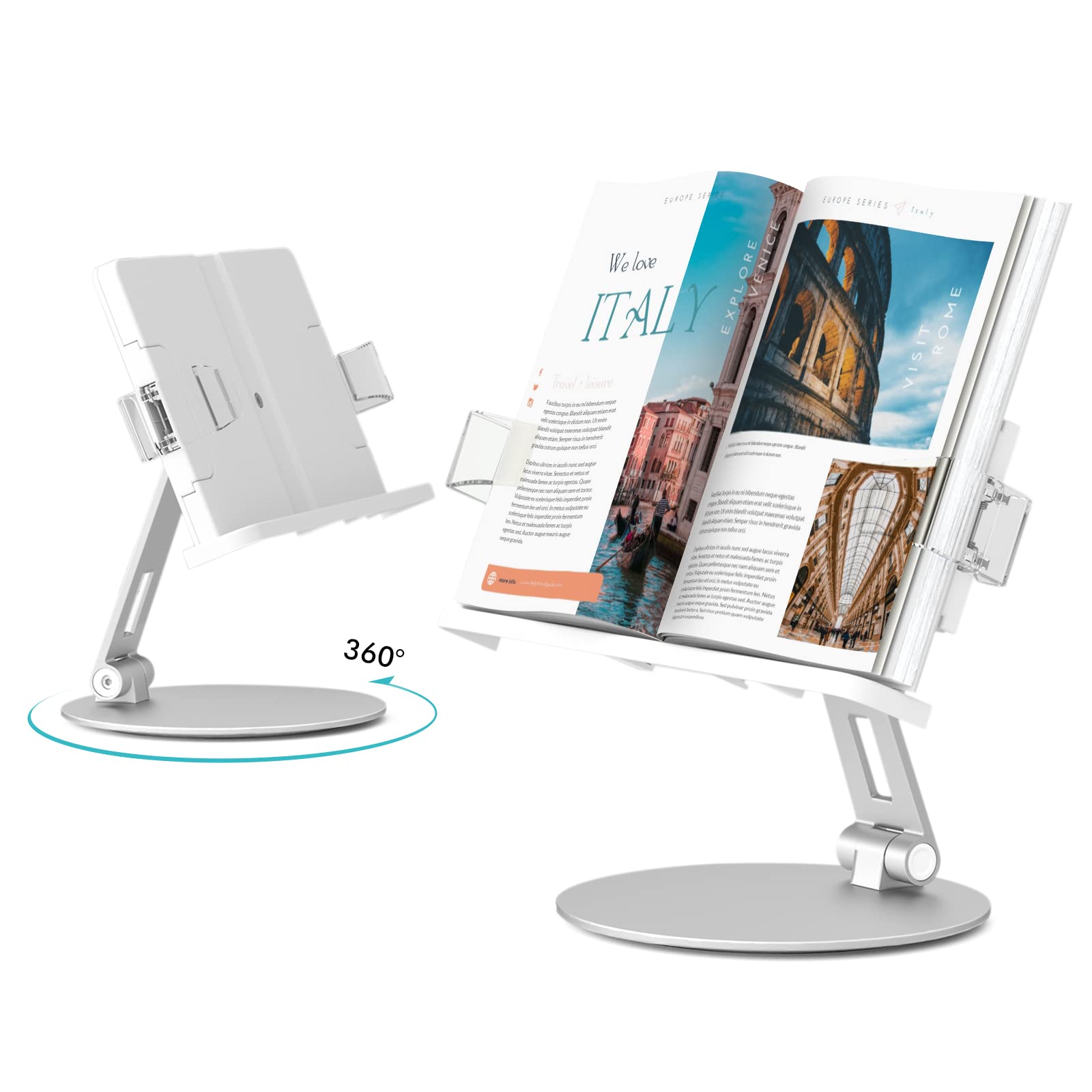 viozonブックスタンド ホルダー360度回転可能筆記台 書見台 本立て高さ・角度調整可能アルミニウム合金折りたたみ式＆持ち出しオフ ィスキッチン学校向け 子供大人に最適 教科書レシピ雑誌タブレット