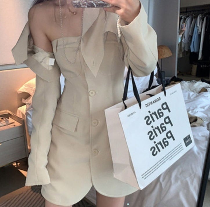 ワンピース ジャケット レディース ショート 長袖 襟付き チューブトップ セット かわいい 大人可愛い きれいめ カジュアル 大人 上品 おしゃれ 無地 春 秋 アプリコット ブラック アウター