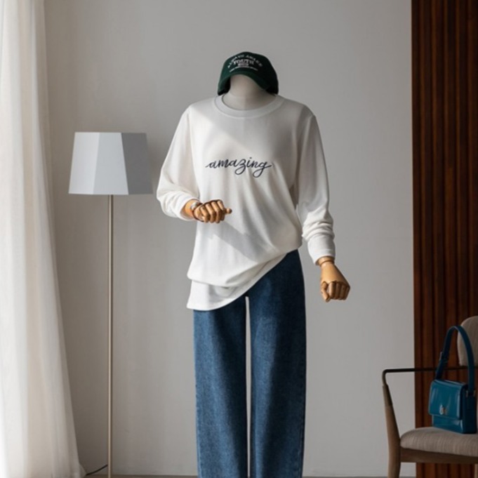 トップス Tシャツ カットソー トップス 袖あり 長袖 Uネック ラウンドネック かわいい 大人可愛い カジュアル 上品 おしゃれ お洒落 大人可愛い こなれ感 ラフ ガーリー プリント 春 秋