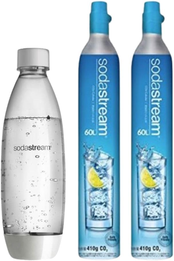 ［公式］ソーダストリーム ガスシリンダー 60L 2本セット(新規購入用) 食洗器対応1Lボトル（ホワイト）付き
