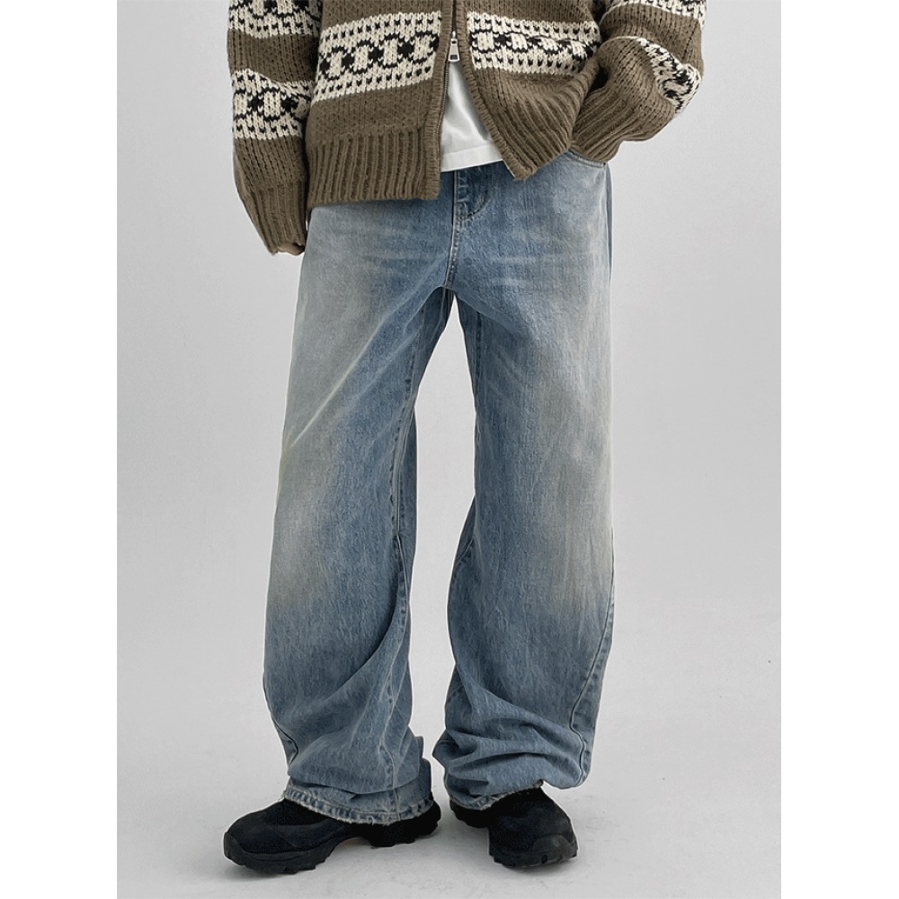 ブラックアップハーンバックビジューストラップワイドデニムパンツ