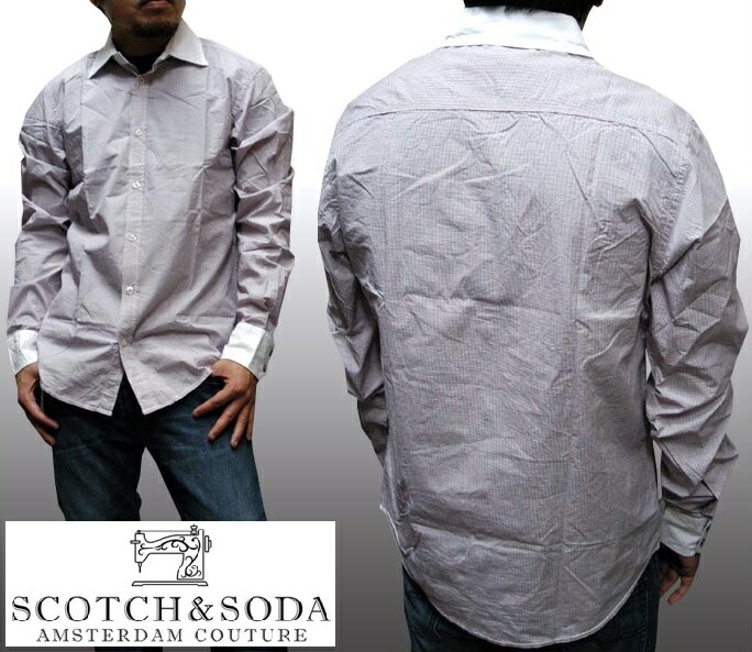 スコッチ&ソーダ スコッチアンドソーダ scotch&soda メンズ 長袖 シャツ グラフチェック クレリック レッド ネイビー ホワイト ダブルスナップボタン トップス カジュアル サーフ セレブ