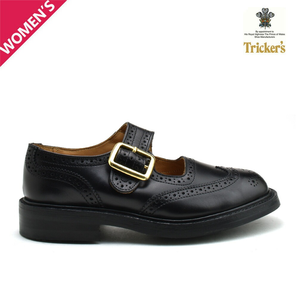 トリッカーズ レディース ウイングチップ シューズ ブラック 黒 TRICKER S L6011 BUCKLE BROGUES SHOES[l6011-blk]
