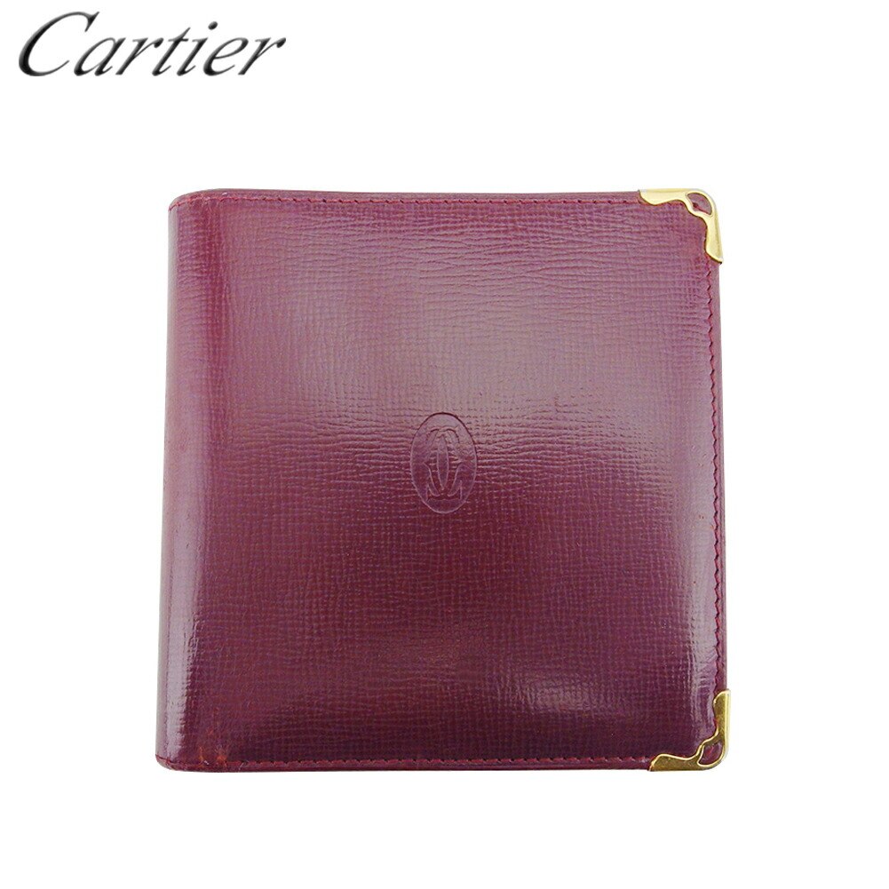 二つ折り 財布 ミニ財布 マストライン レディース メンズ ボルドー ゴールド 中古