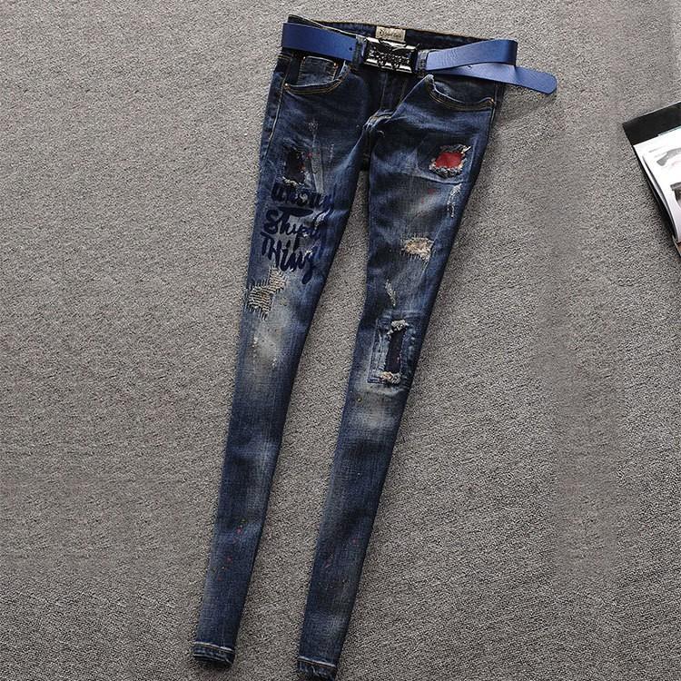 【急速出荷】レディース パンツ デニム パッチワーク ダメージ加工 ストレッチ 美脚 ジーンズ スキニー
