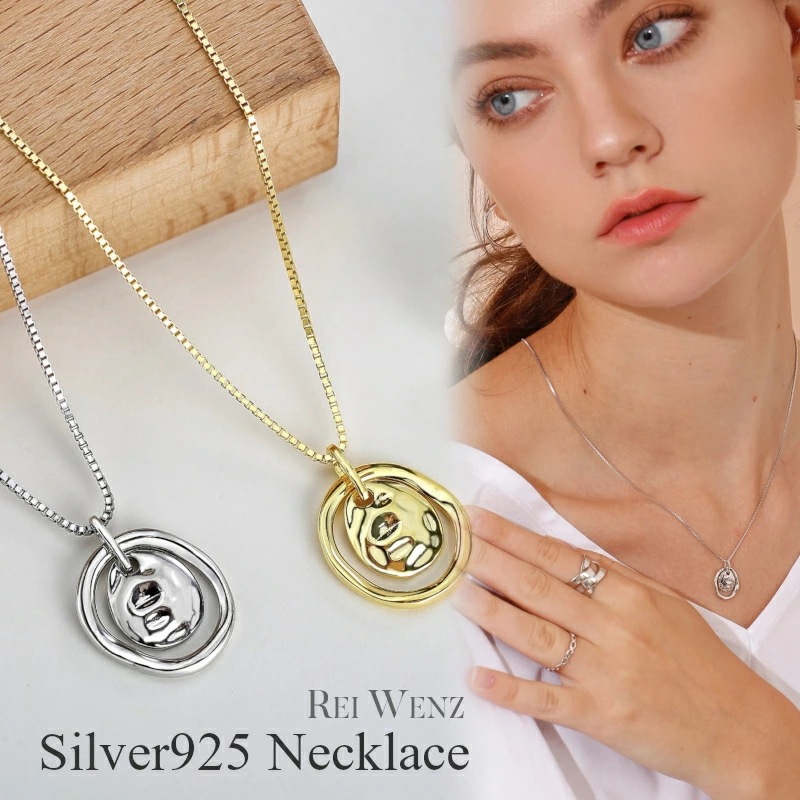 ネックレス サークル 丸 プレート オープン ゴールド 大ぶり デザイン シンプル レディース シルバー Sier925 重ね 大人 アレルギー プレゼント