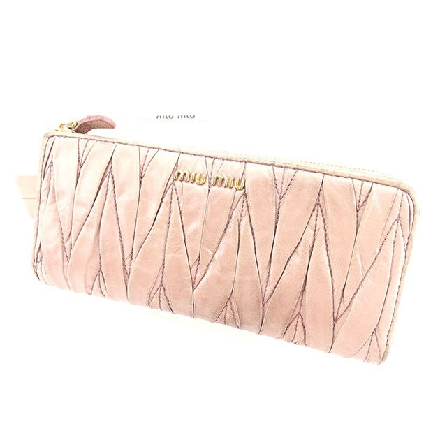 長財布 L字ファスナー マテラッセ ピンクベージュ ゴールド 中古