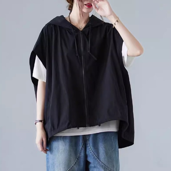 レディース アウター 上着 羽織 袖なし ノースリーブ フード ワイド ポケット きれいめ シンプル カジュアル 上品 おしゃれ アジアン こなれ感 ラフ ルーズ 個性的 クール 主役級 存在感