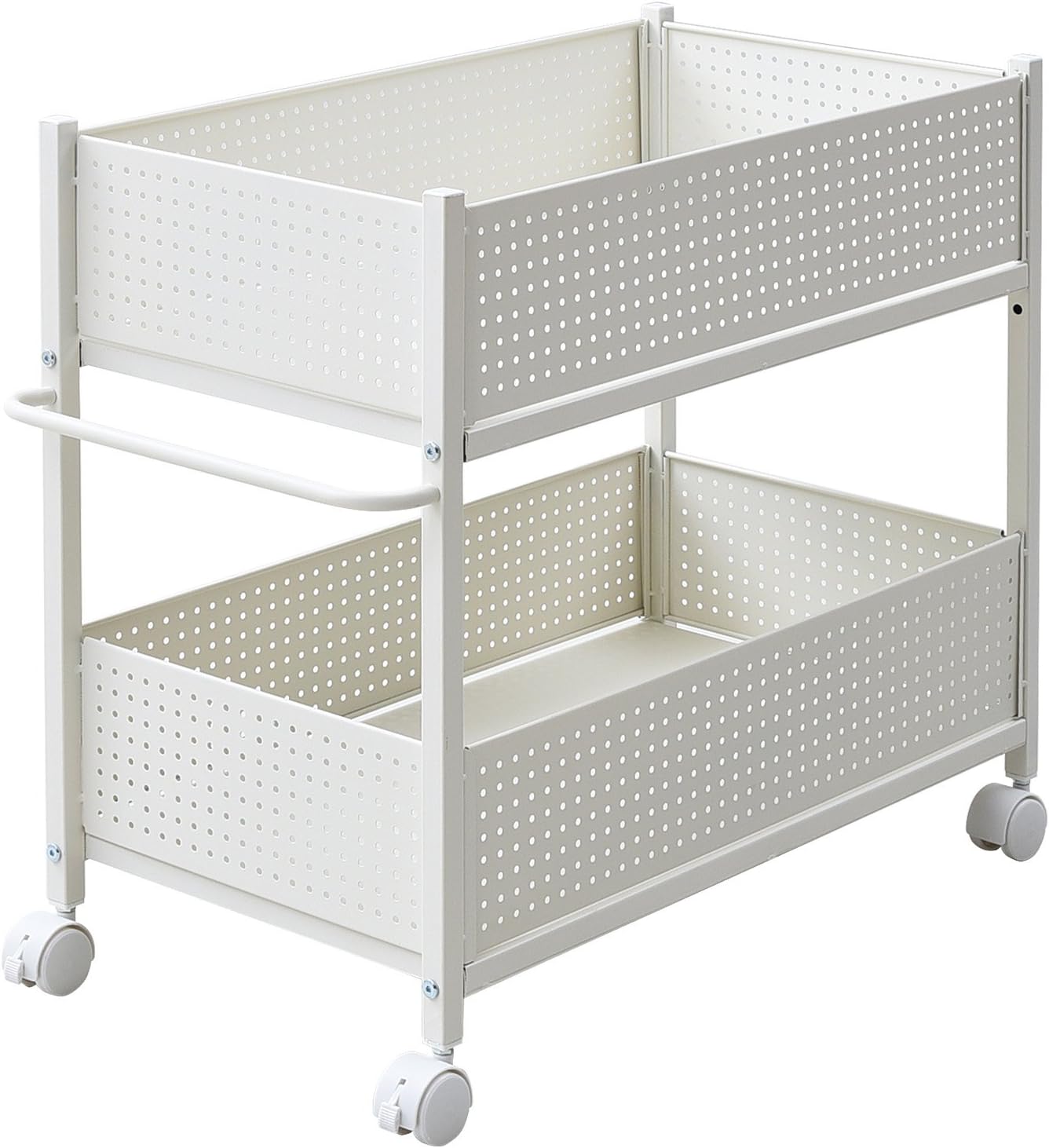 押入れ(クローゼット)収納 ラック 幅38×奥行75×高さ64.5cm 取っ手 ストッパー付きキャスター 上段下段かご 横板が取り外せる 組立品 ホワイト/ホワイト 6,791円