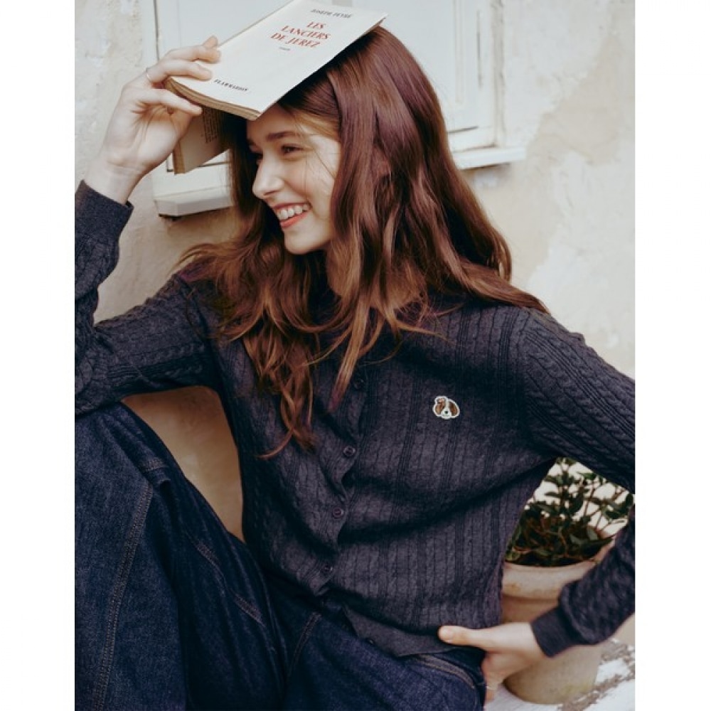 (ヘッジズレディース) 24FW ケーブルニットカーディガンチャコールグレー HSSW4DL02CG