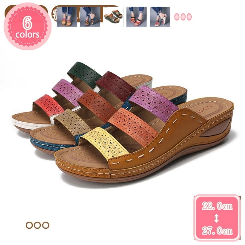 1000円OFFクーポン カラフル ベルト サボ サンダル レディース 大きいサイズ エスニック ミュール かわいい ウェッジソール つっかけ パンチング コンフォート サンダル ぺたんこ 歩きやすい