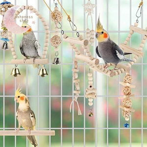 9個の天然木鳥オウムスイングイングプレイおもちゃオカメインコにぶら下がっているアフリカ灰色の愛の鳥トレーニングベルケージおもちゃ5693