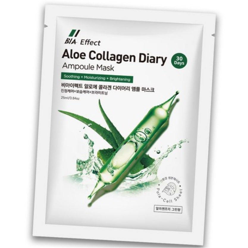 アロエ コラーゲン アンプルマスクパック 25ml ビューティーインアジア, 100本入*1CTN (鎮静ケア/水分ケア/保湿ケア/肌清浄/ 大容量マスクパック/韓国マスクパック 1