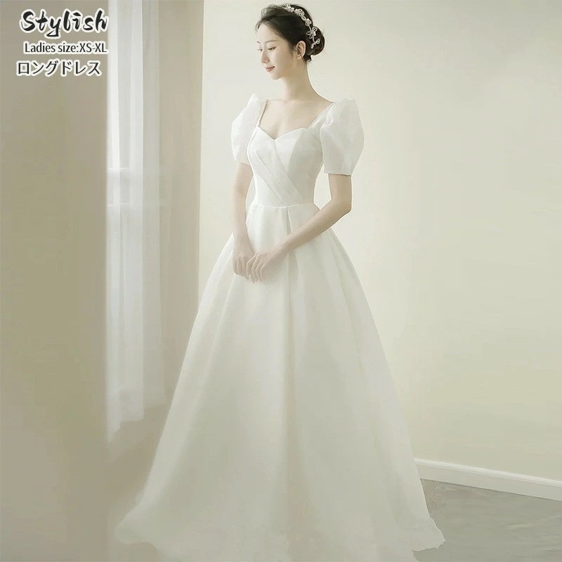 ウエディングドレス 「XS~XL」シンプル 白 パーティードレス ロングドレス レディース 結婚式 ワンピース オフショルダー 演奏会ドレス 発表会 二次会 イブニングドレス 大きいサイズ 衣装 袖付