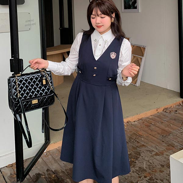 ブレッピースタイル + ホワイトシャツブラウス レギュラーカラー スター襟チェーンブローチ付き ホワイト