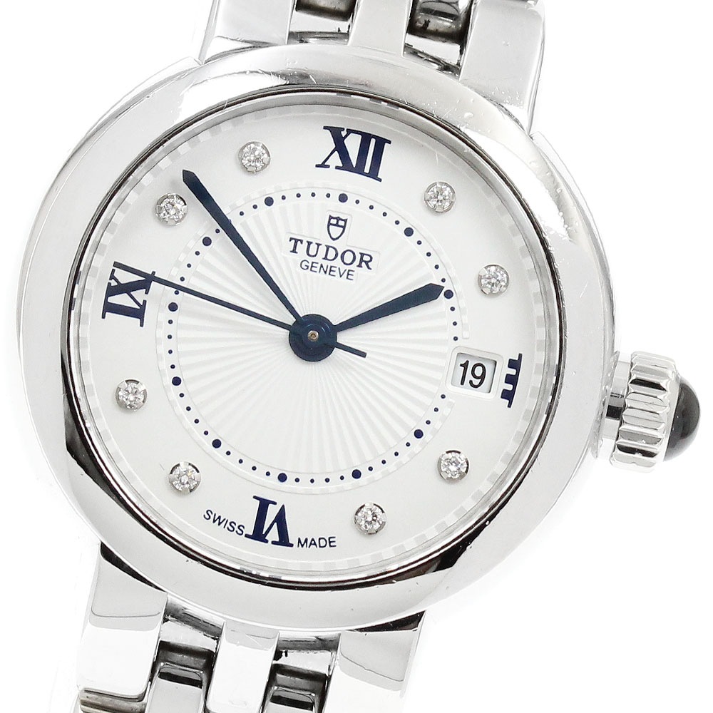 チュードル TUDOR 35200 クレア ドゥ ローズ 4Pダイヤ デイト 自動巻き レディース 保証書付き_955772【中古】