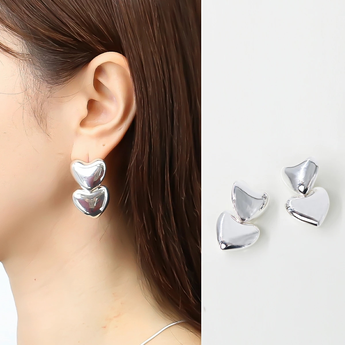 ダブルハート スタッドピアス Dual Voluptuous Heart Earrings E951 アクセサリー シルバー925 silver925 プレゼント