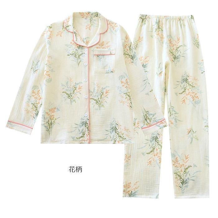 パジャマ 前開き 長袖 ガーゼパジャマ レディース 春 ダブルガーゼ 上下セット 大きいサイズ 部屋着 セットアップ 可愛いナイトウエア ルームウエア 上下セット