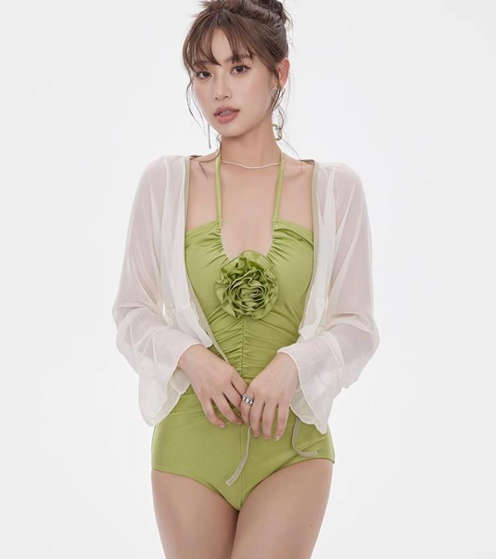 ワンピース 水着 レディース ファッション 夏 プール レジャー 海水浴 グリーン 緑 バックレス カジュアル 三角 ハイエンド