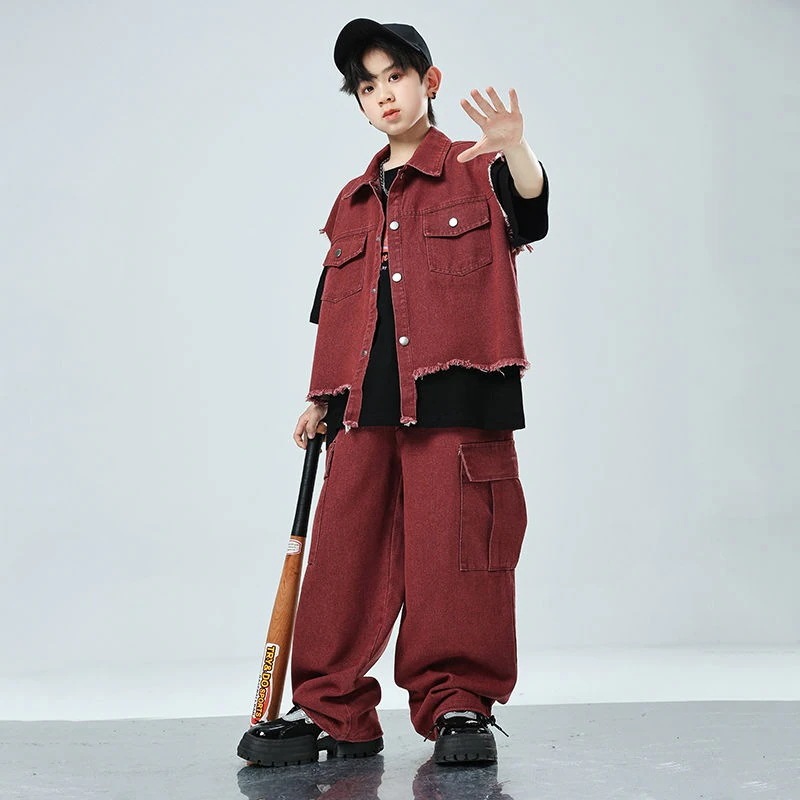 子供の街のダンスのファッション服hiphopヒップホップのデニムの馬甲の男の子の出演服のスーツの女の子のジャズダンス