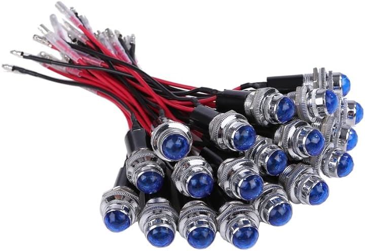 24V LED パイロット ランプ ダイヤカット 20個セット 16mm 16φ インジケーター ライト シグナル カスタム パーツ 汎用品(ブルー)