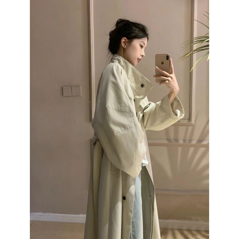 女性用白ロングウインドブレーカージャケット小柄な春先と秋の新しいスタイル新しいスタイル超格好良い韓国風と日本風