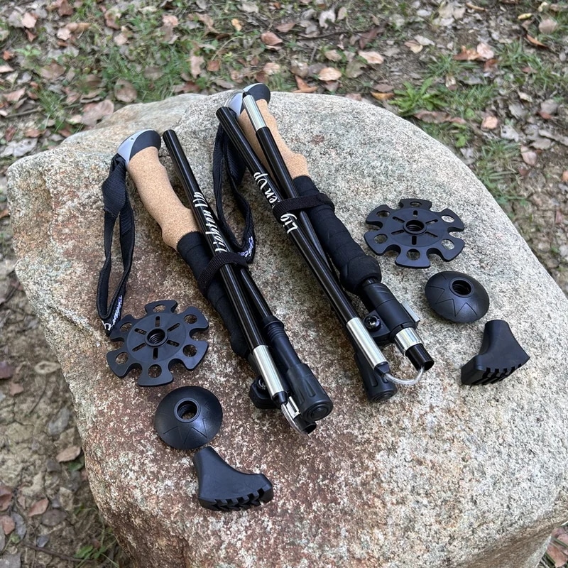 軽量アルミニウム合金折りたたみ式トレッキングポール4セクションハイキングスティッククライミングポール折りたたみ式ウォーキングスティック280g