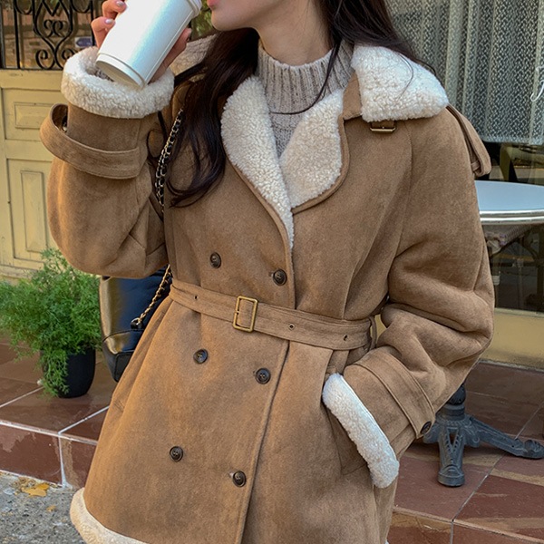 （ハイクオリティ/ベルトセット）マスト ビジョ装飾 スエード ダンブル ムスタン ハーフコート 韓国アウター ct1649