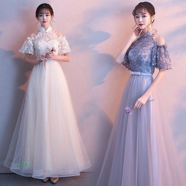 ロングドレス オフショルダー 20代 Aライン 30代 二次会 ロング丈 40代 イブニングドレス 結婚式 パーティードレス シャンパン色 お呼ばれ 発表会ドレス