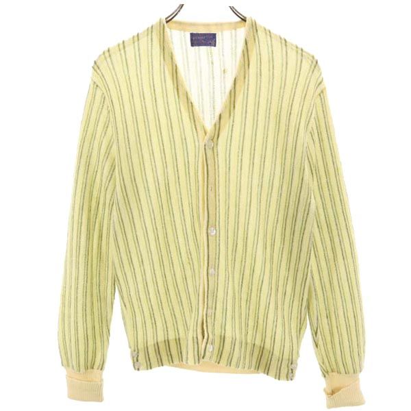 60s ヴィンテージ ウール ストライプ柄 長袖 Vネック ニット カーディガン M グリーン系 メンズ 6,210円