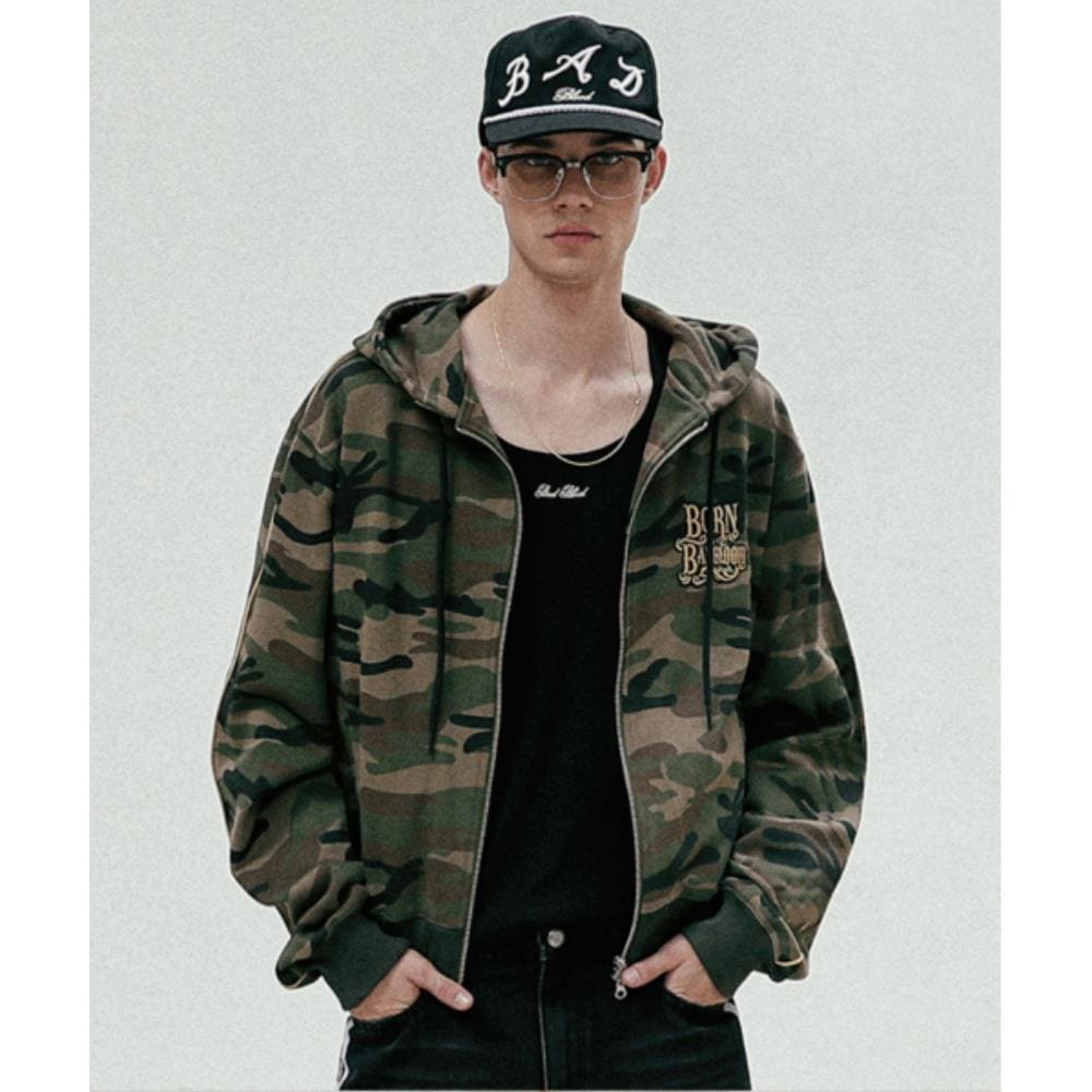 BADBLOOD Camo Hood Zip-Up Military w-hde24-027