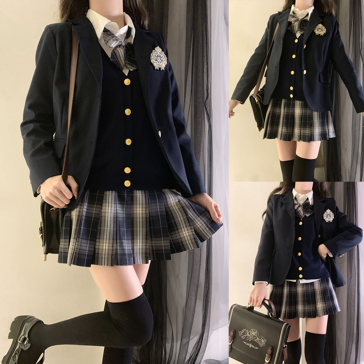 北璃ちゃんjk制服スーツ三点セット秋冬着女子学院風校で長袖のゆったり学校を提供します