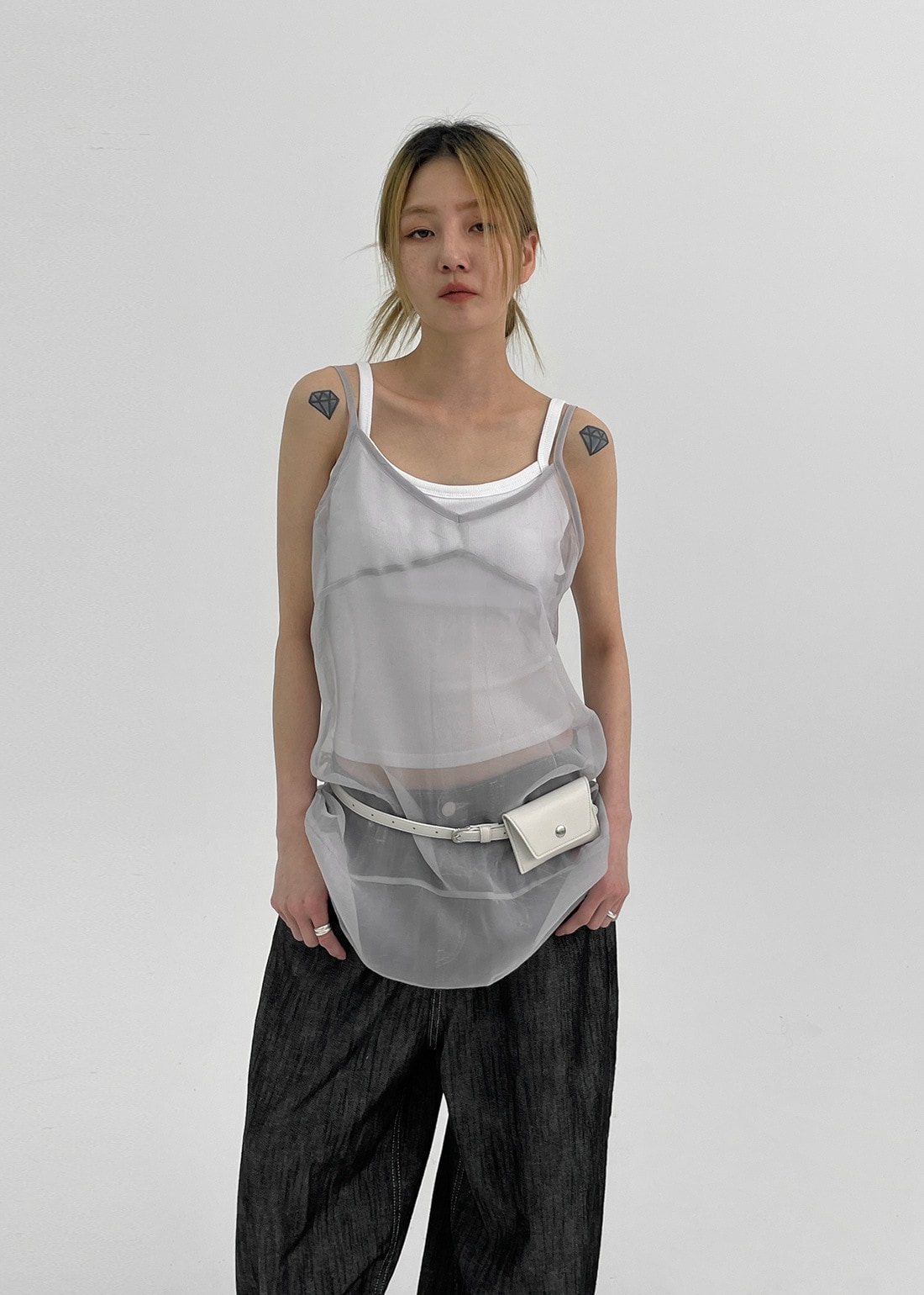 ローチューンシフォンレイヤードノースリーブワンピース