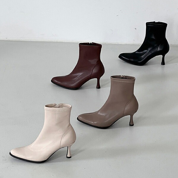 ショートブーツ ブーティ ポインテッドトゥ サイドジップ 黒 茶色 灰色 アイボリー