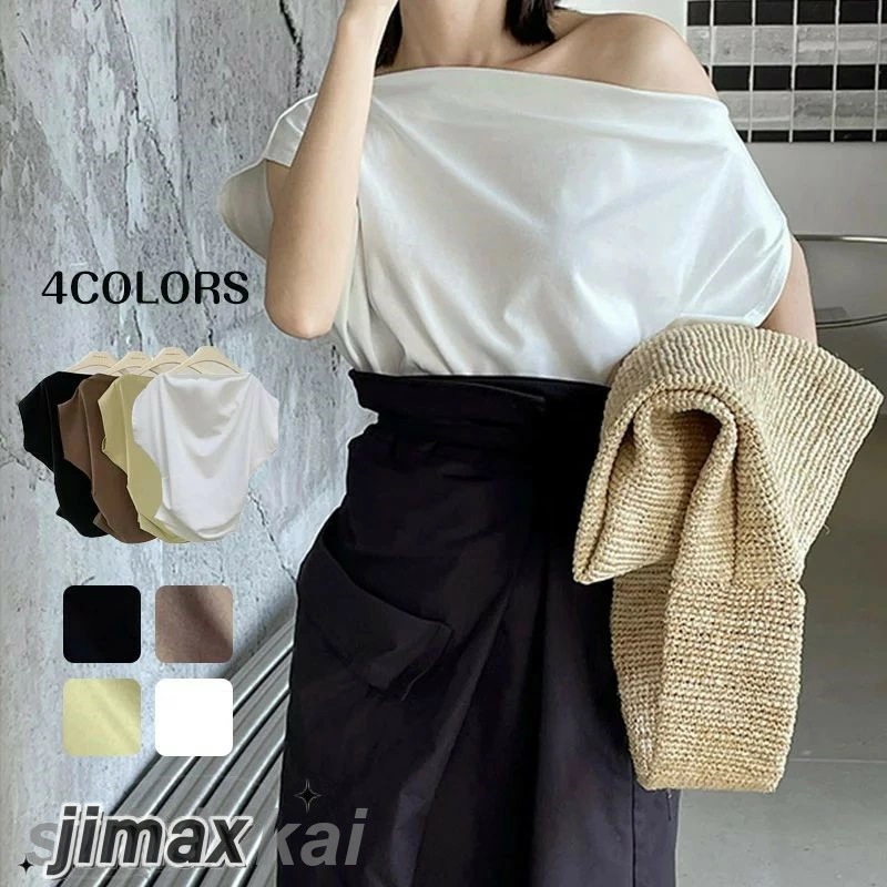 接触冷感 涼しい コットン tシャツ レディース 半袖 肩タック トップス 春 夏 秋 クルーネック ラウンドネックドルマンスリーブ フレンチスリーブ 大きいサイズ 無地 カットソー uvカット きれ