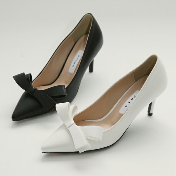 パンプス りぼん リボン ポインテッドトゥ プレーン レディース ハイヒール 黒 ブラック アイボリー OL オフィス 仕事 結婚式 パーティー 靴 婦人靴 韓国